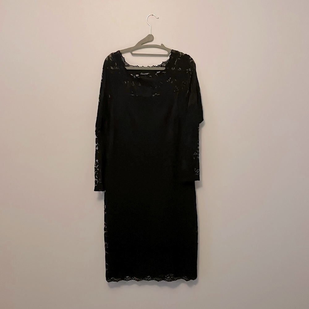 Black lace over slip dress